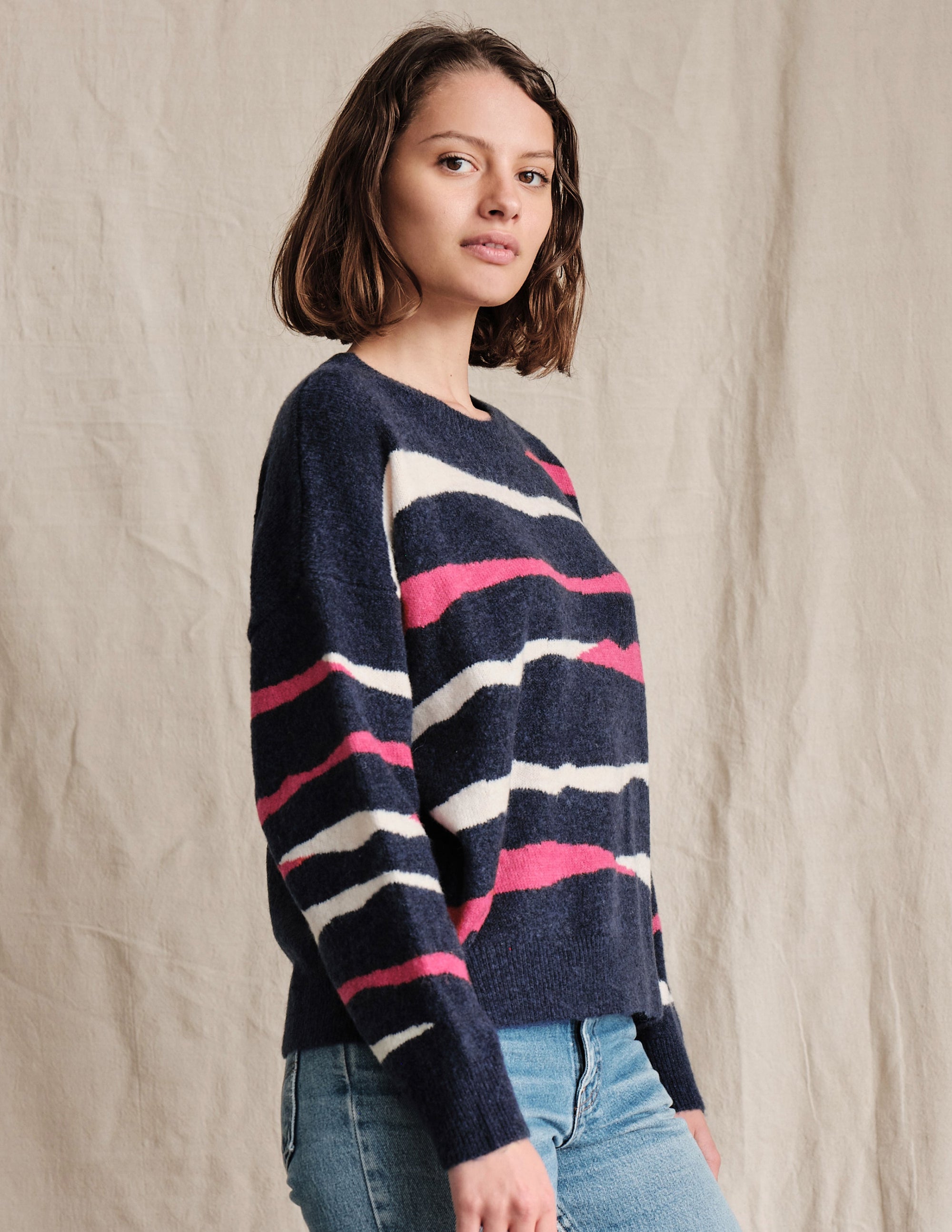 Bold Zebra Sweater In Navy