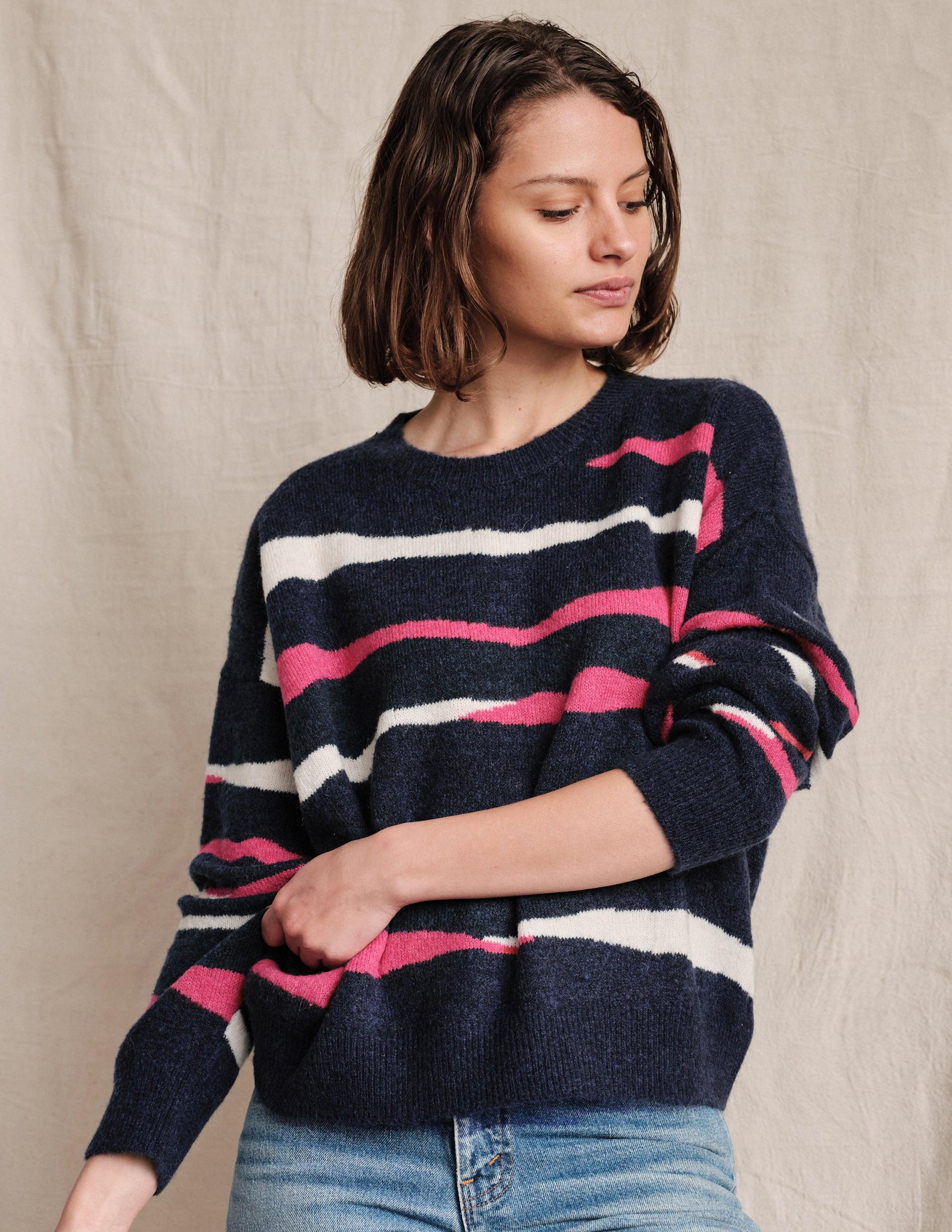 Bold Zebra Sweater In Navy