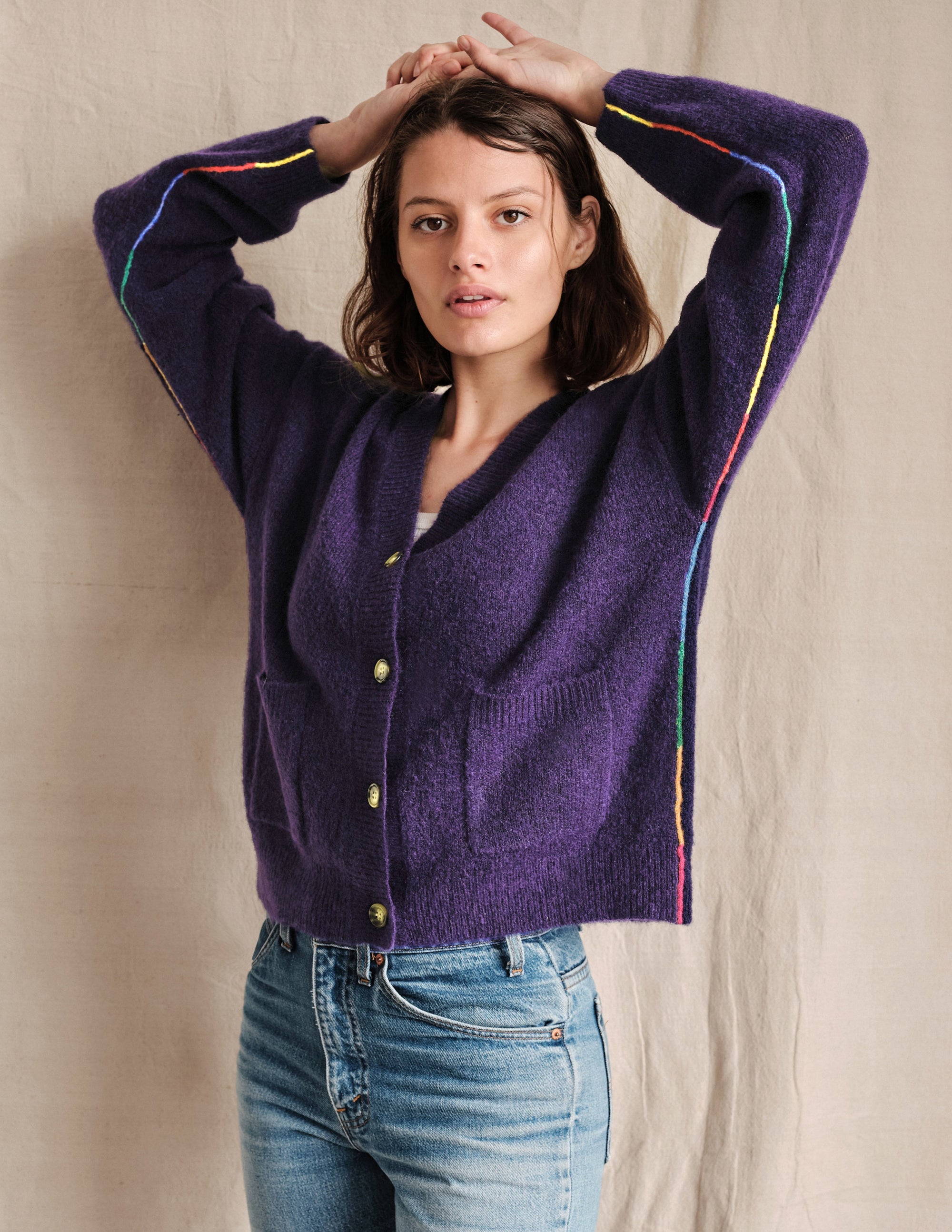 Rainbow Boxy Cardigan In Hyacinth