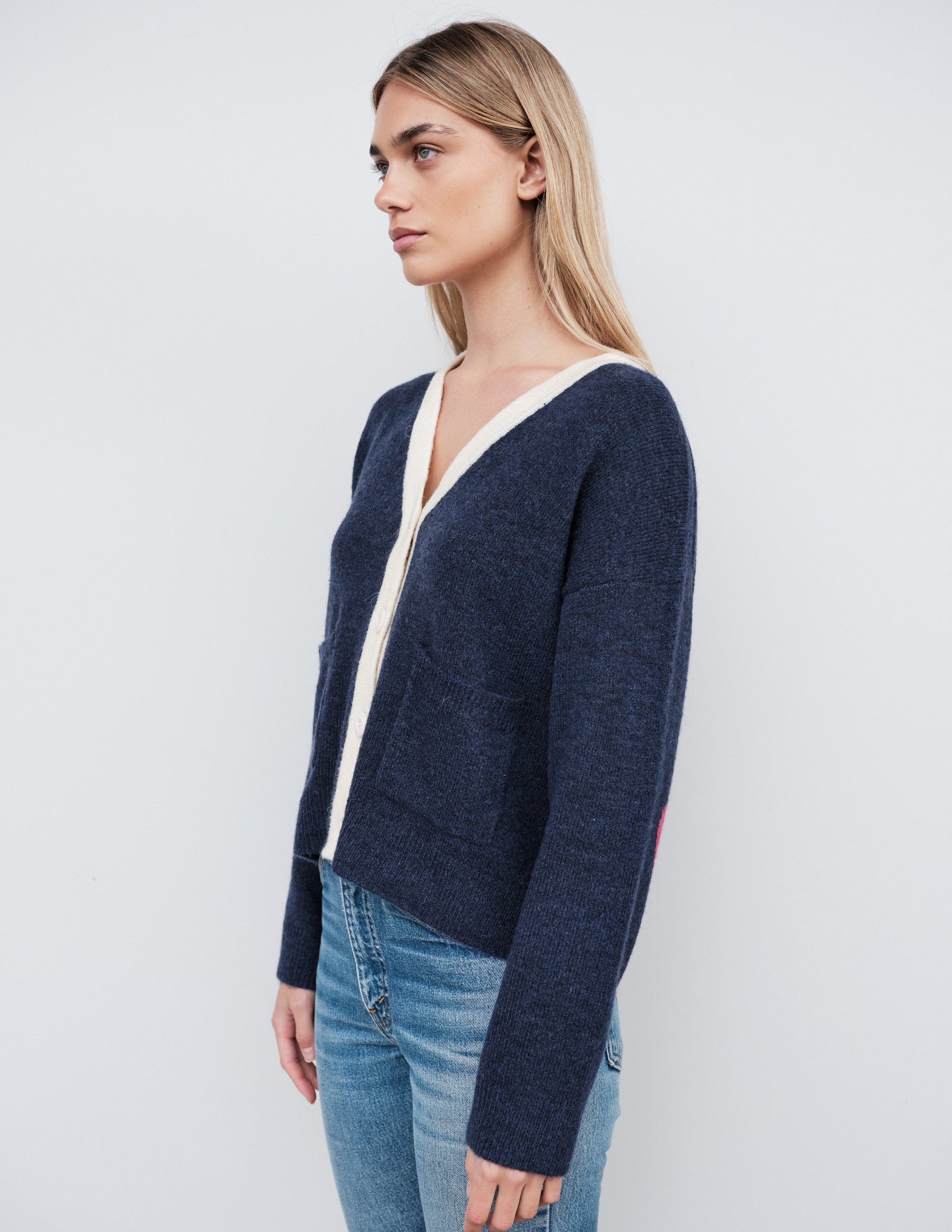 Heart Boxy Cardigan in Midnight/Cream