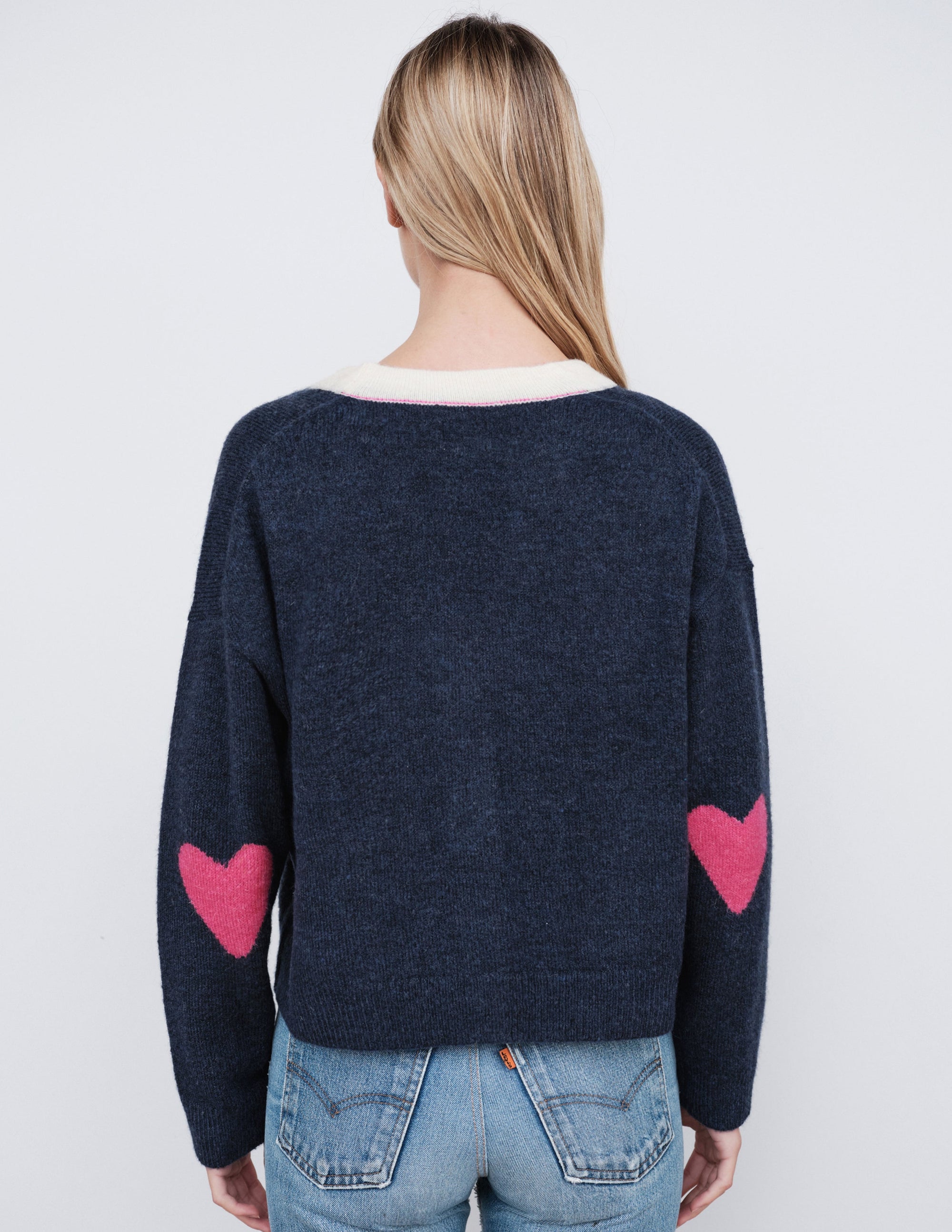 Heart Boxy Cardigan in Midnight/Cream