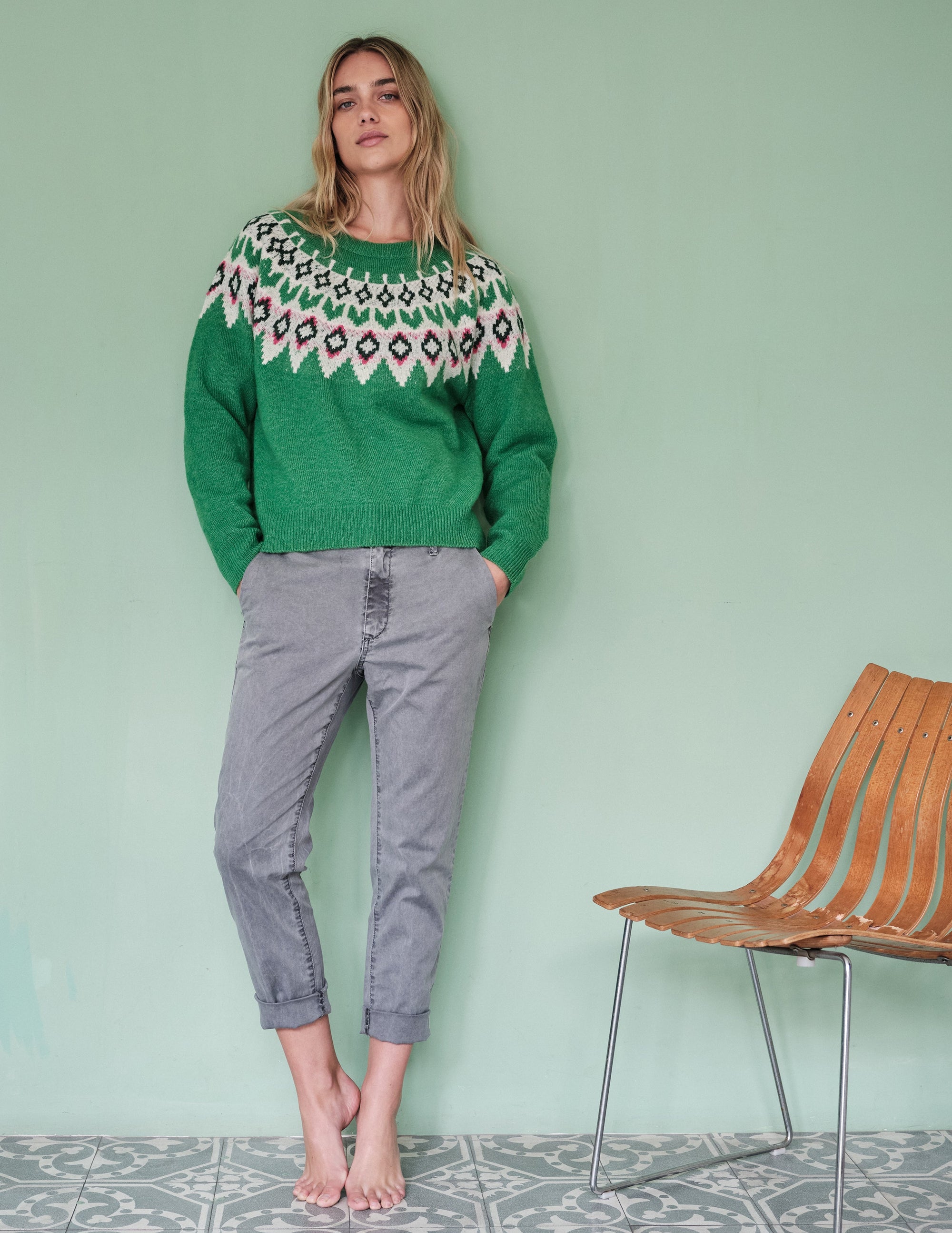 FairIsle Crew Sweater in Jade