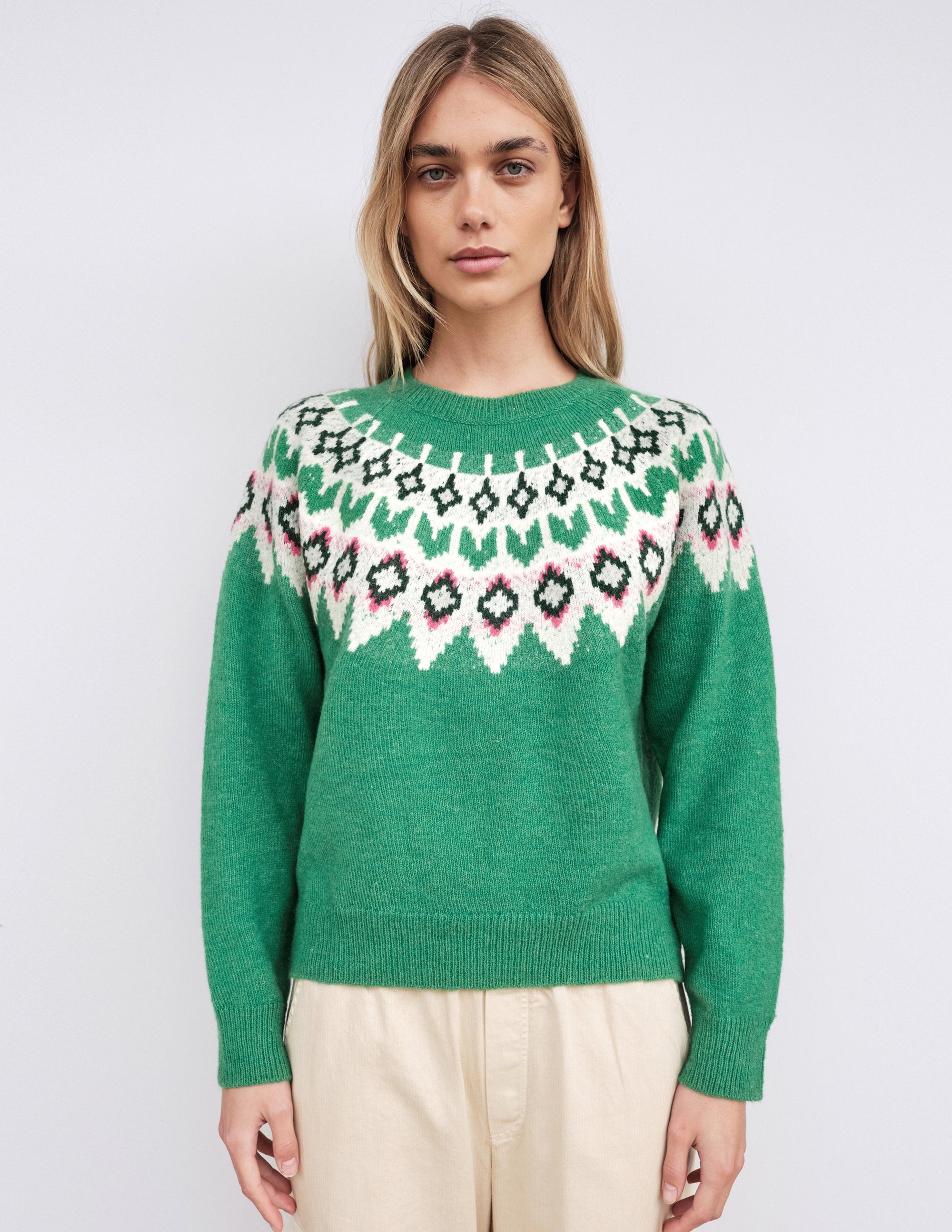 FairIsle Crew Sweater in Jade