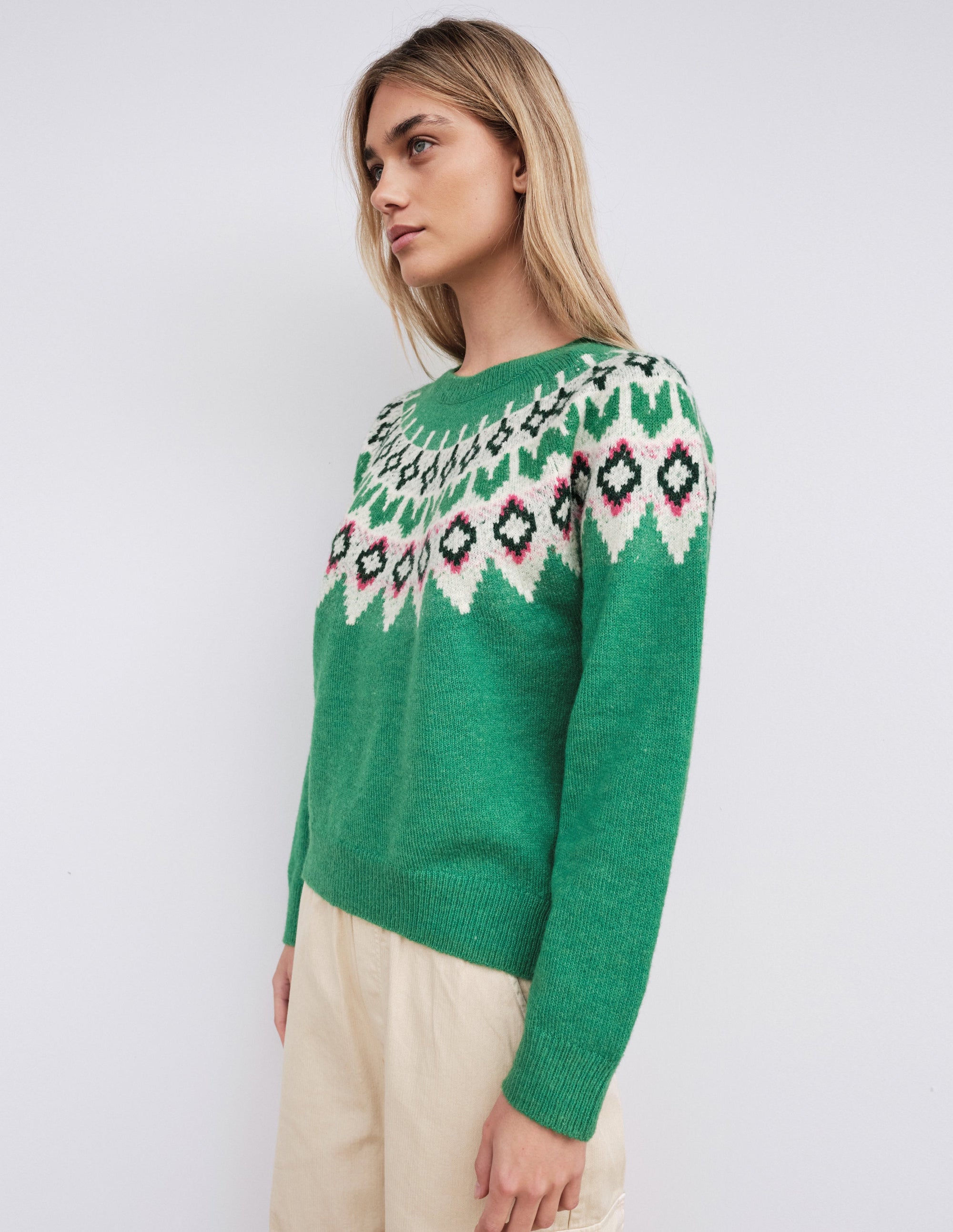 FairIsle Crew Sweater in Jade