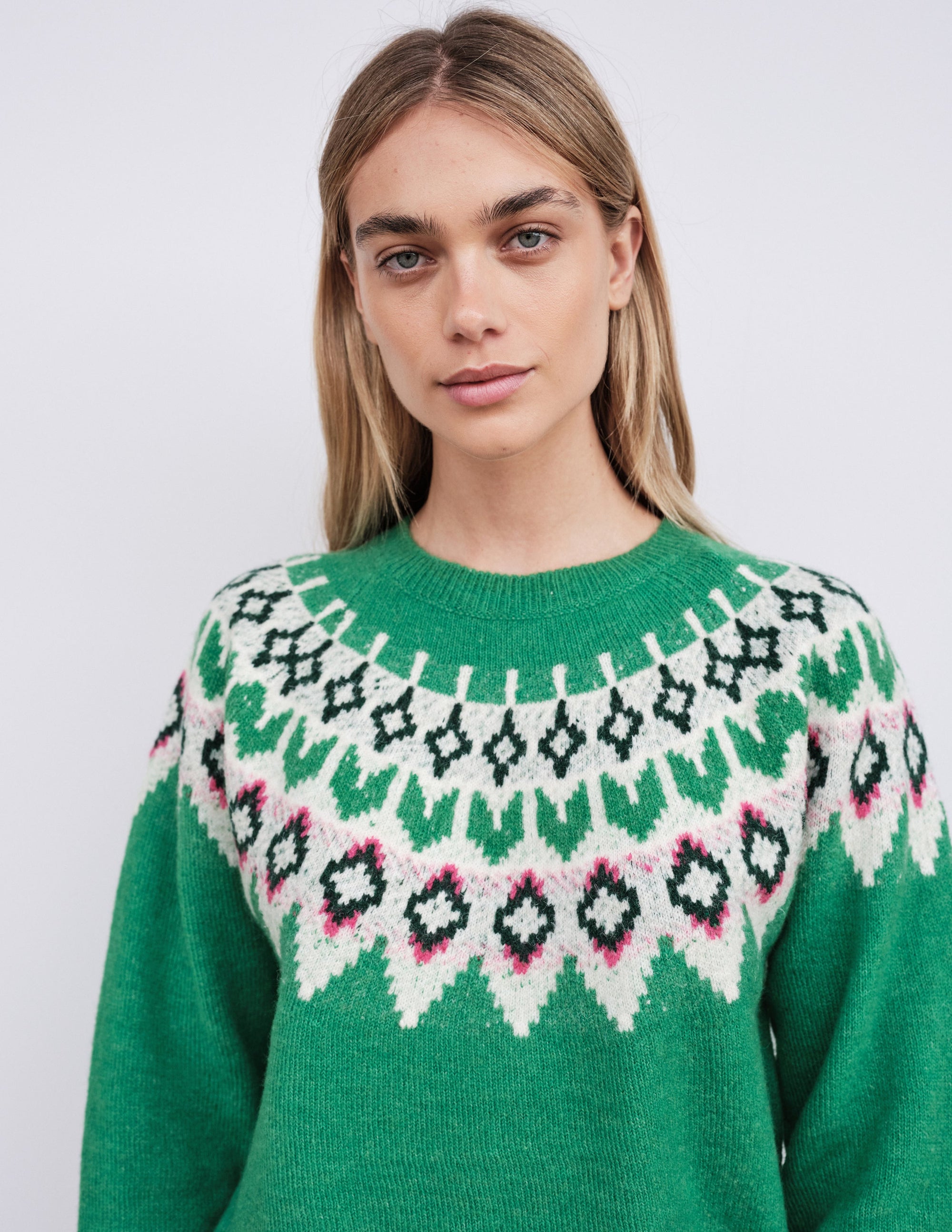 FairIsle Crew Sweater in Jade