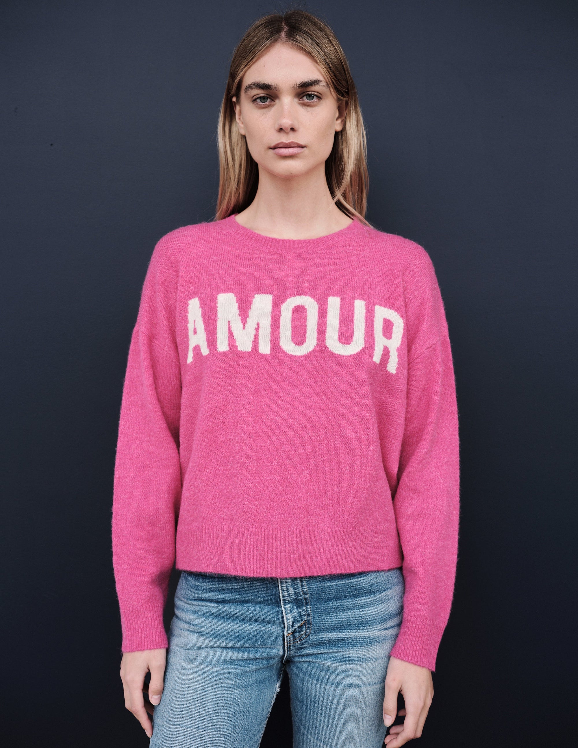 Amour Oversize Sweater in Cerise/Cream