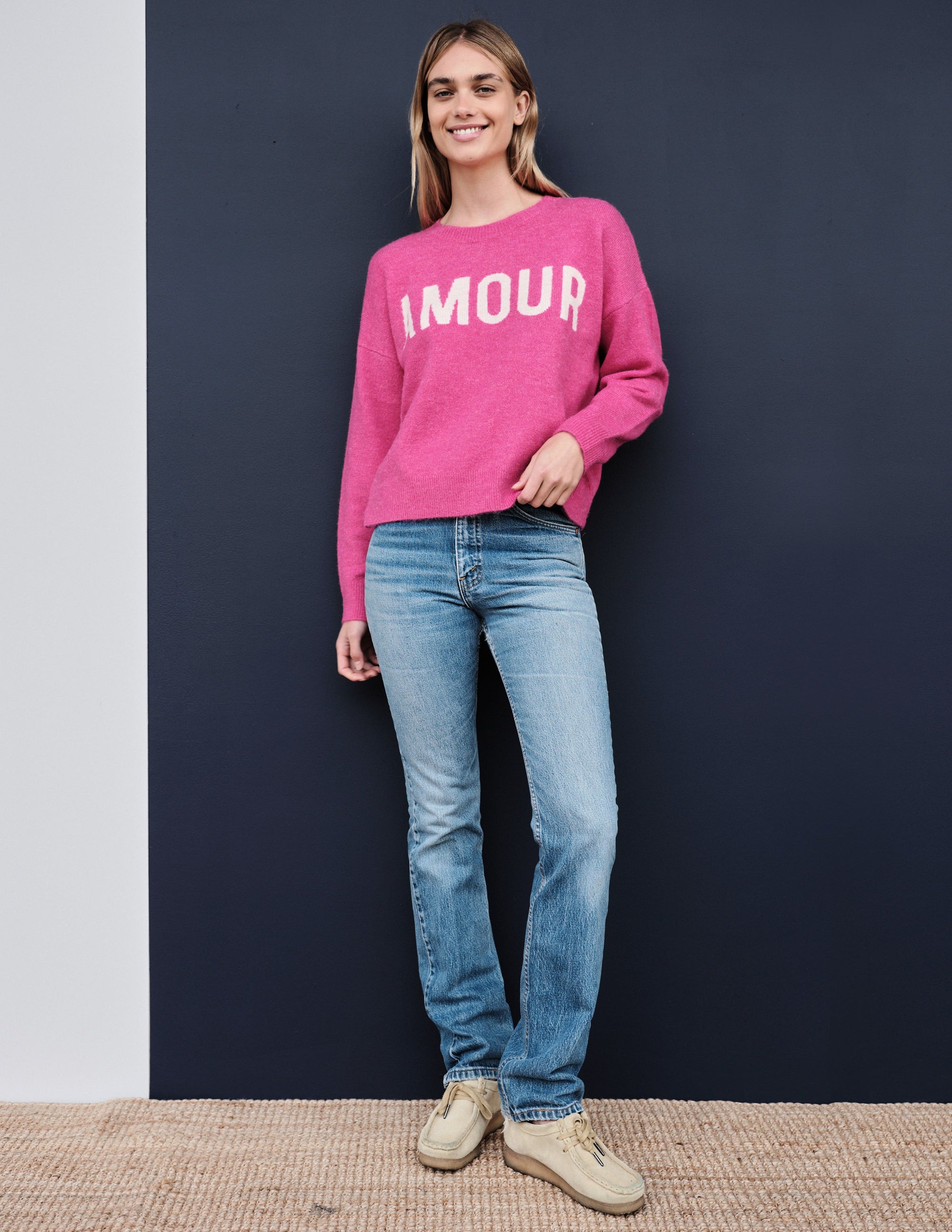 Amour Oversize Sweater in Cerise/Cream