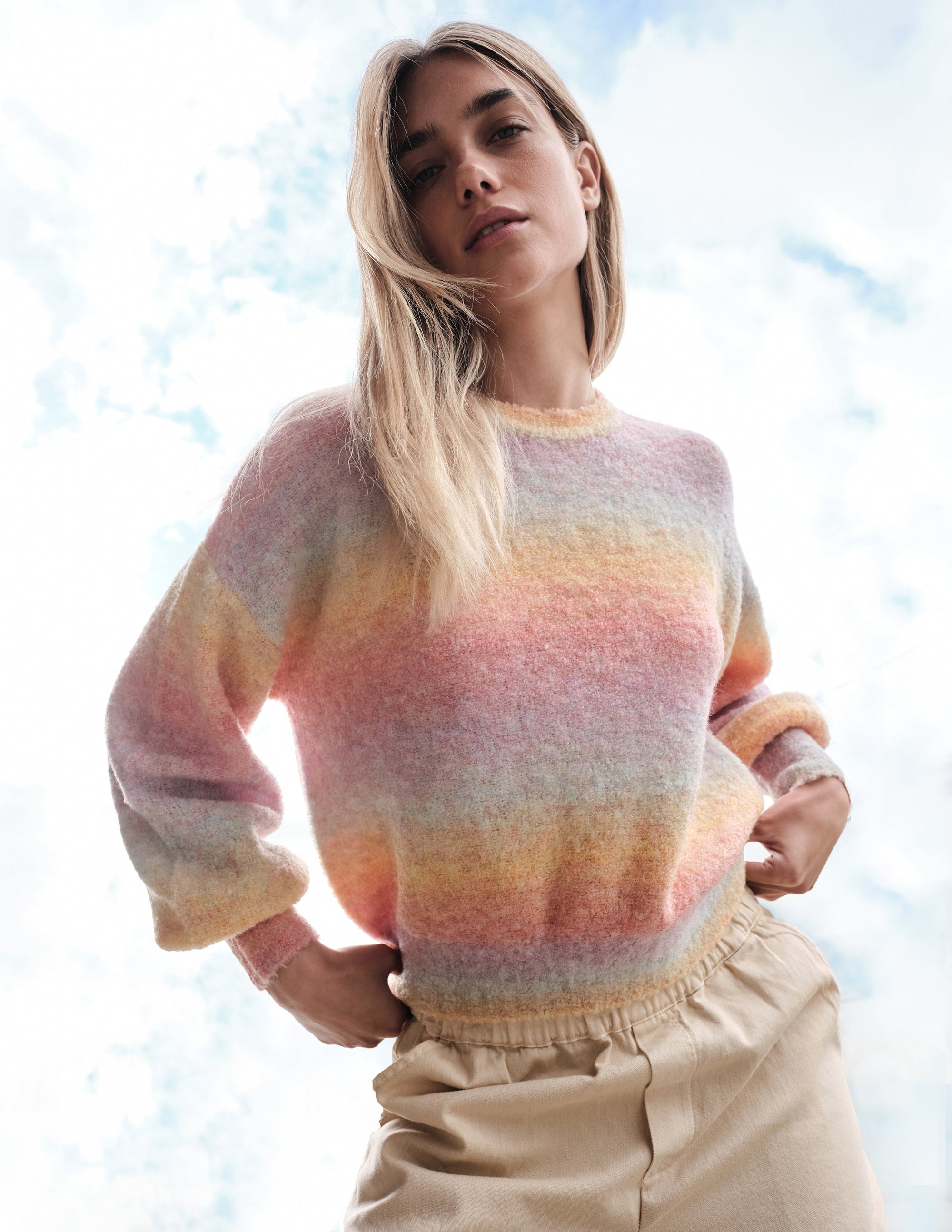 Puff Sleeve Crewneck Sweater in Sunset