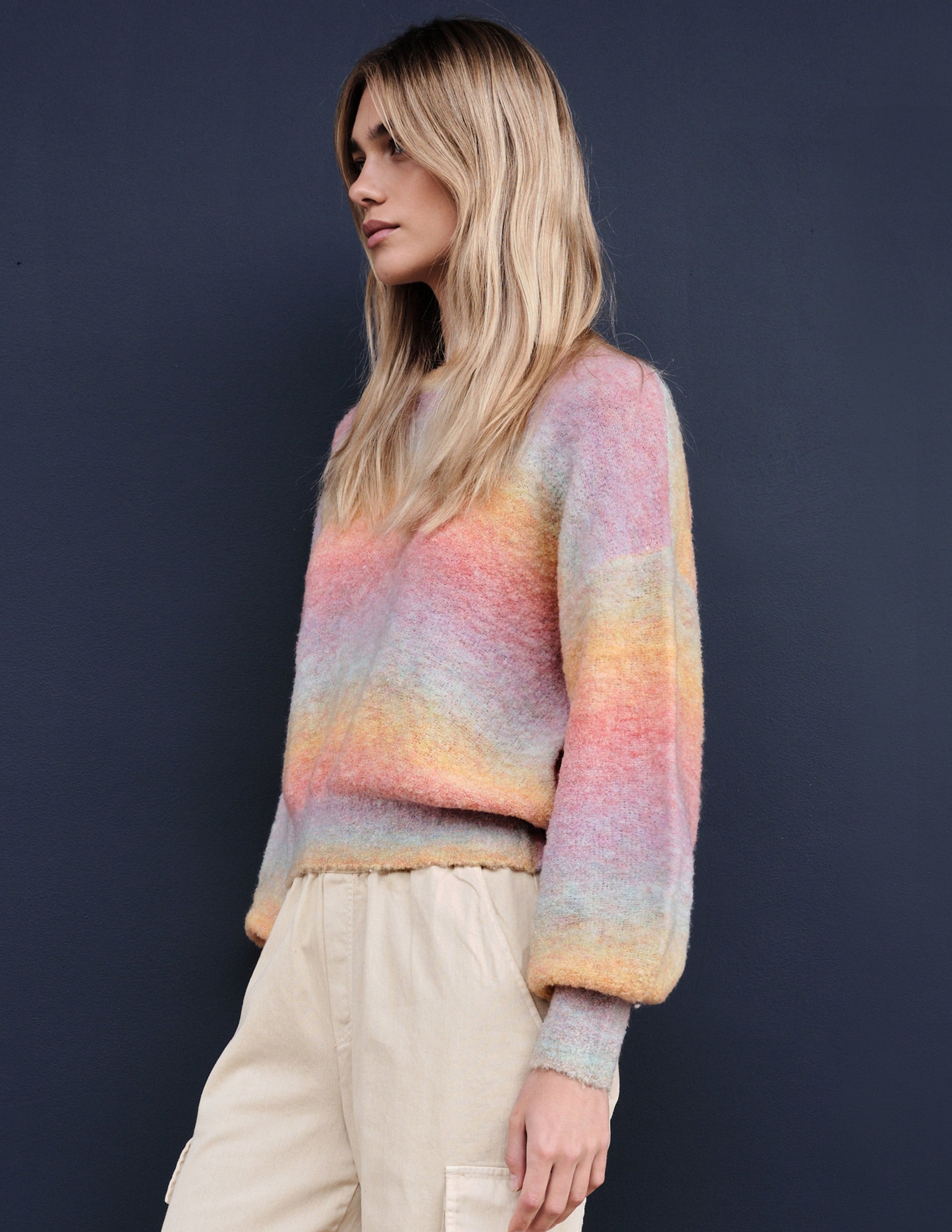 Puff Sleeve Crewneck Sweater in Sunset