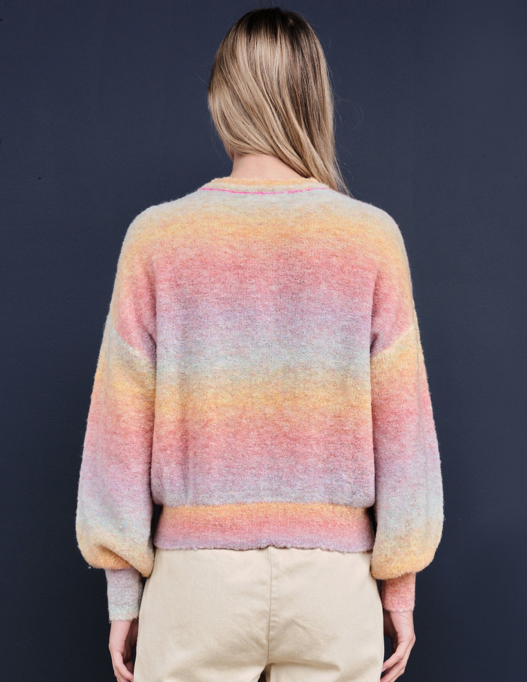 Puff Sleeve Crewneck Sweater in Sunset