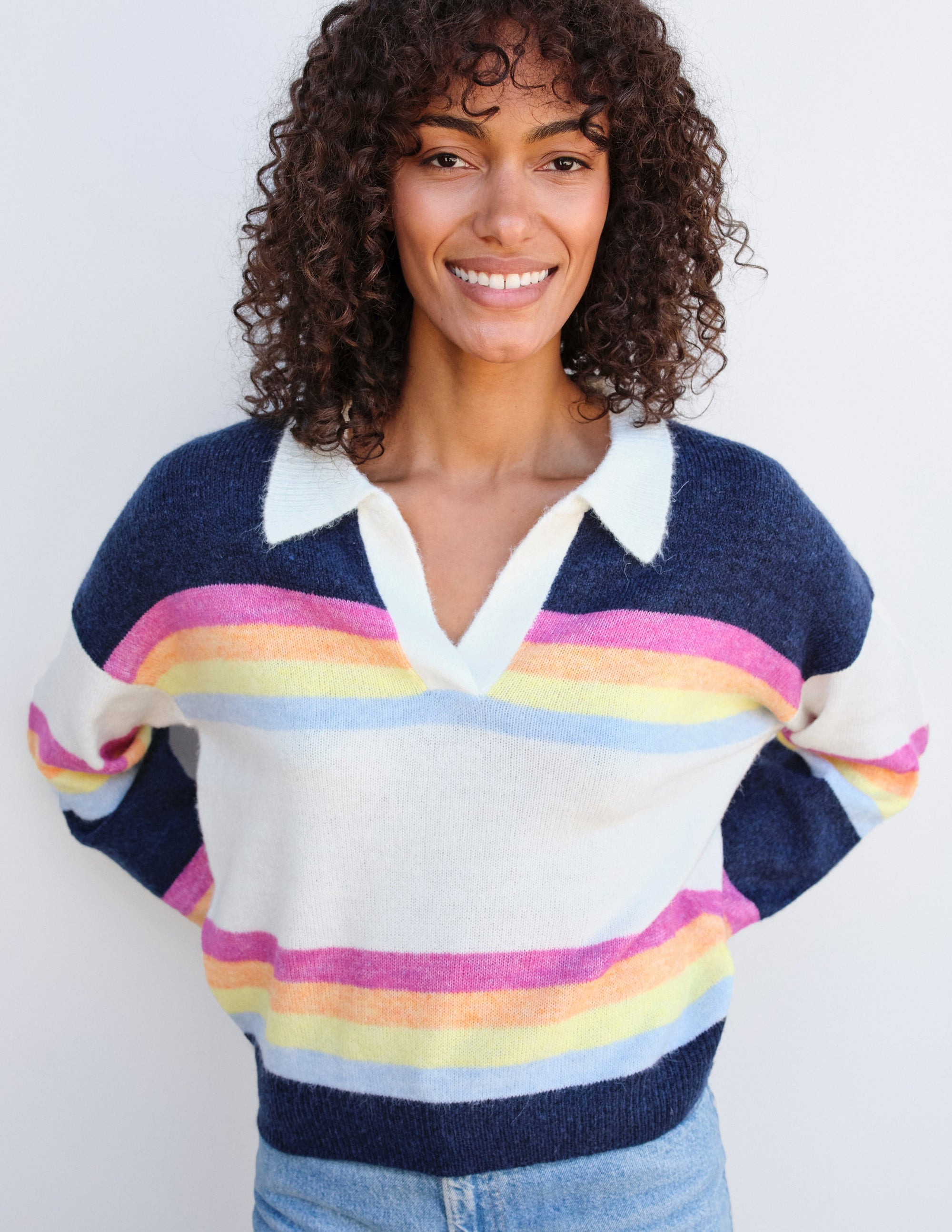 Johnny Collar Sweatshirt in Multicolor Stripes