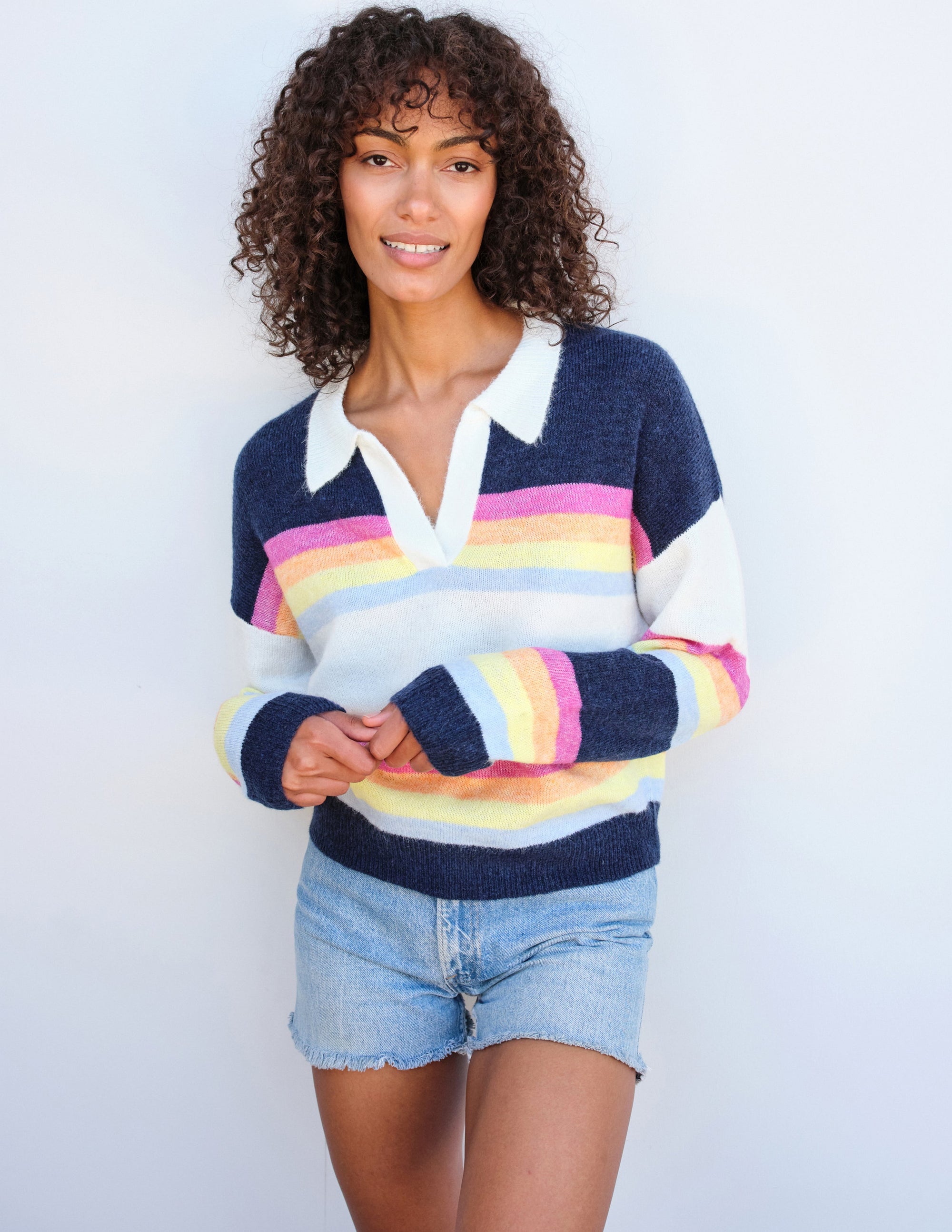 Johnny Collar Sweatshirt in Multicolor Stripes