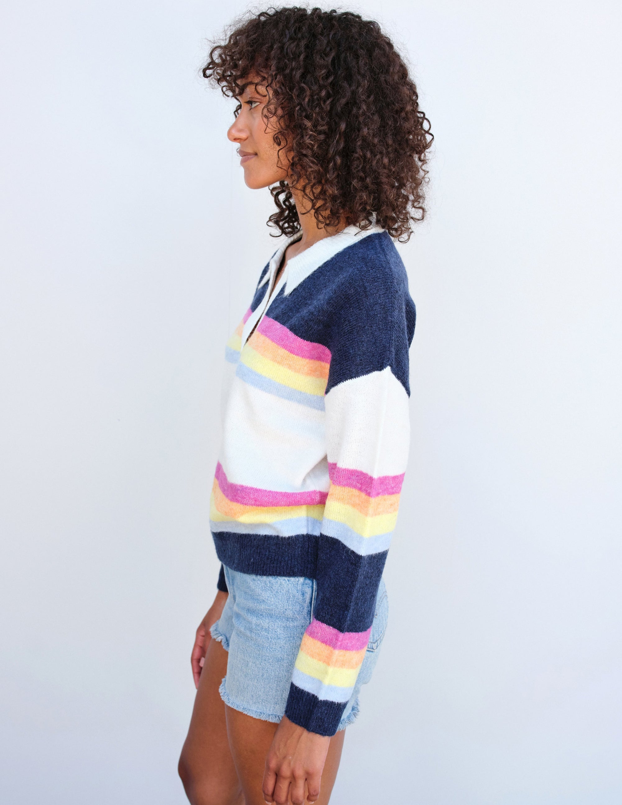 Johnny Collar Sweatshirt in Multicolor Stripes