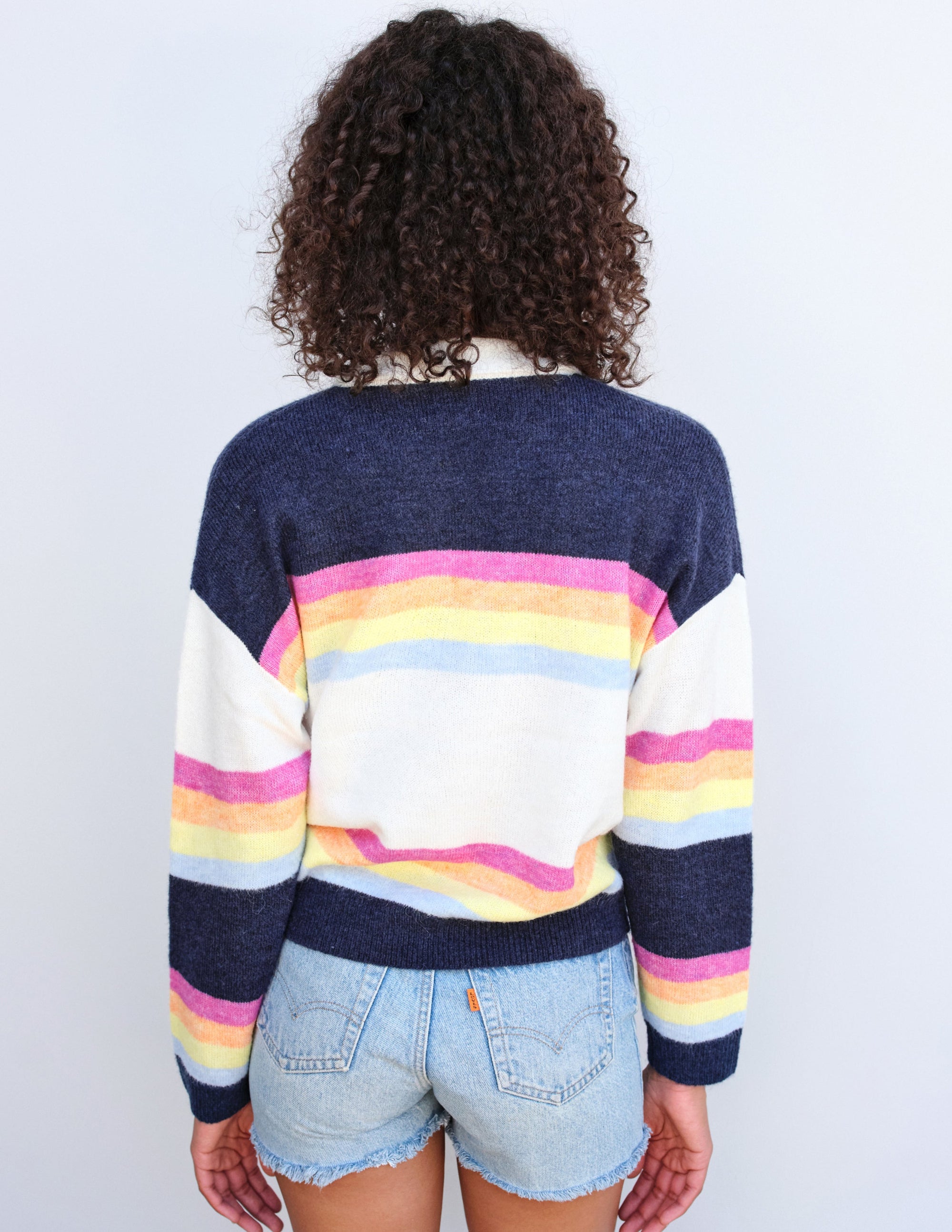 Johnny Collar Sweatshirt in Multicolor Stripes