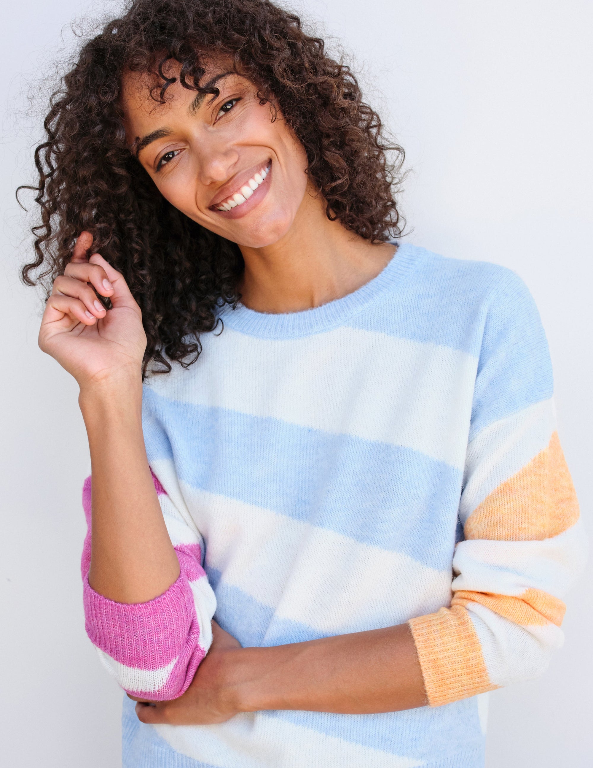 Diagonal Stripes Sweater in Flamingo/Sky/Sorbet