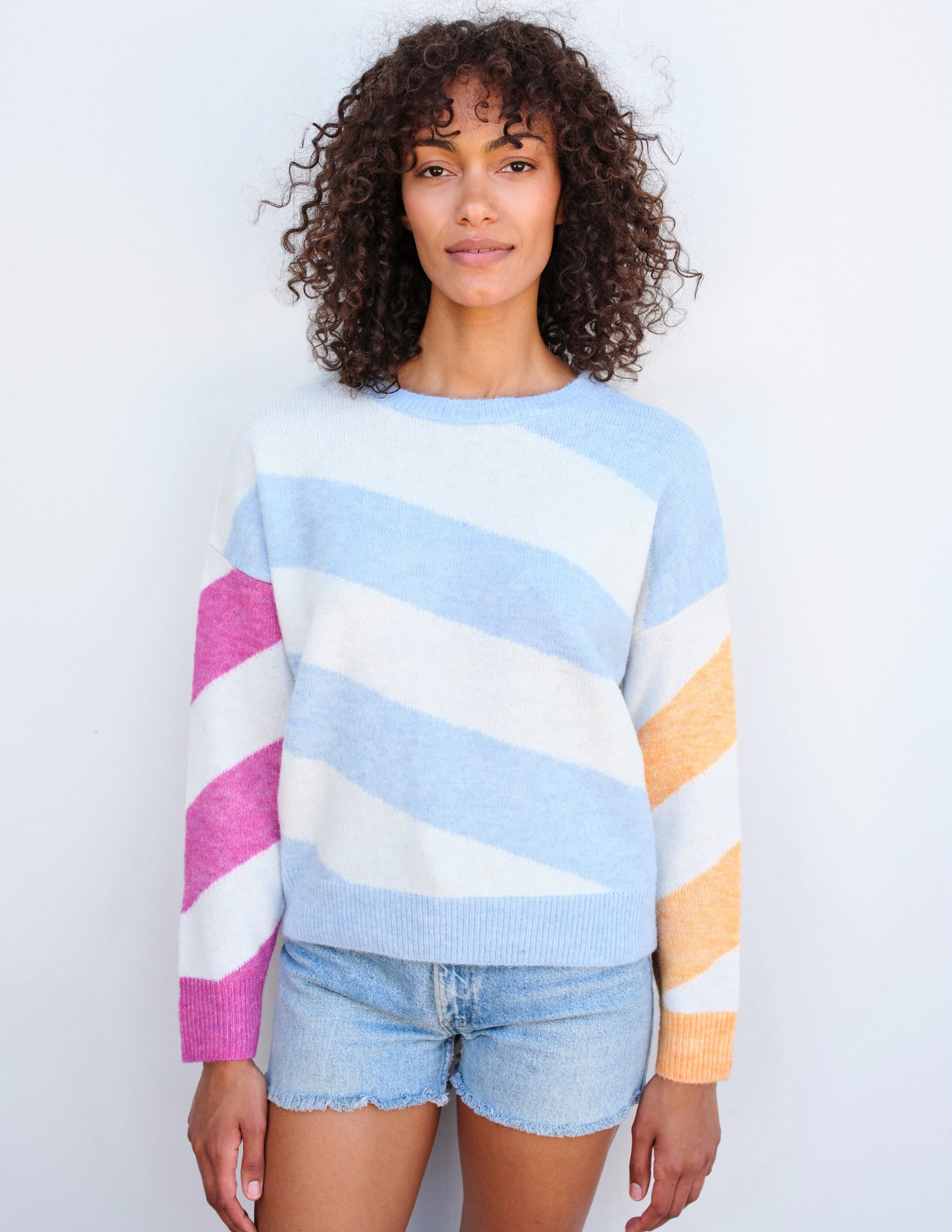 Diagonal Stripes Sweater in Flamingo/Sky/Sorbet