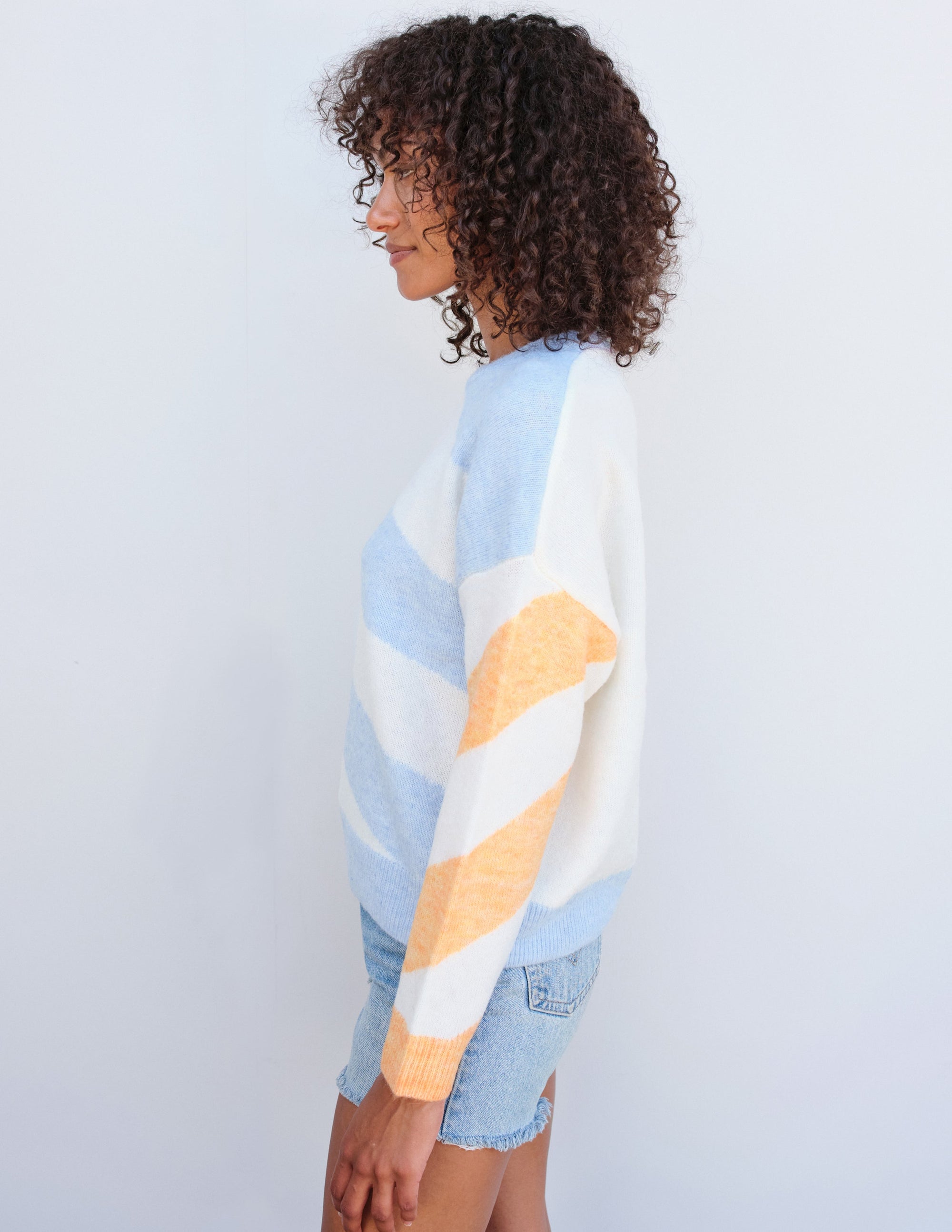 Diagonal Stripes Sweater in Flamingo/Sky/Sorbet