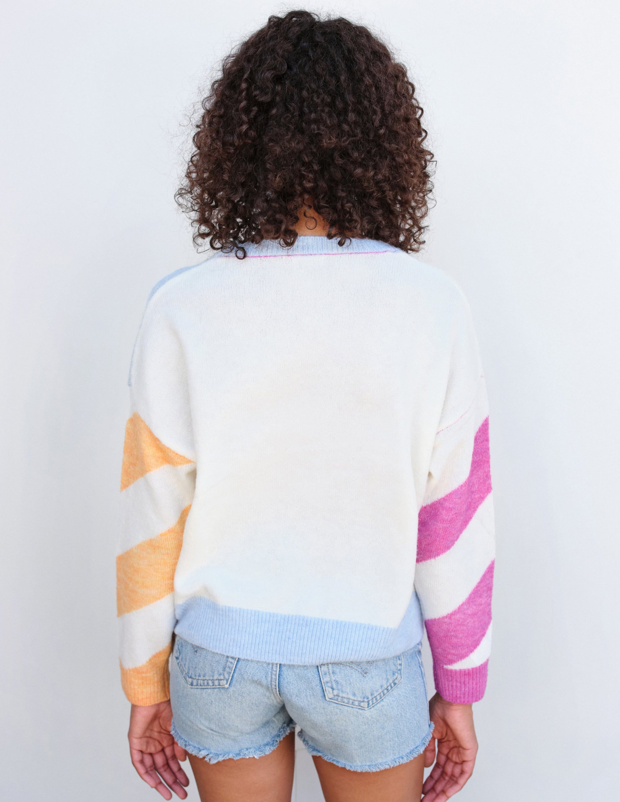 Diagonal Stripes Sweater in Flamingo/Sky/Sorbet