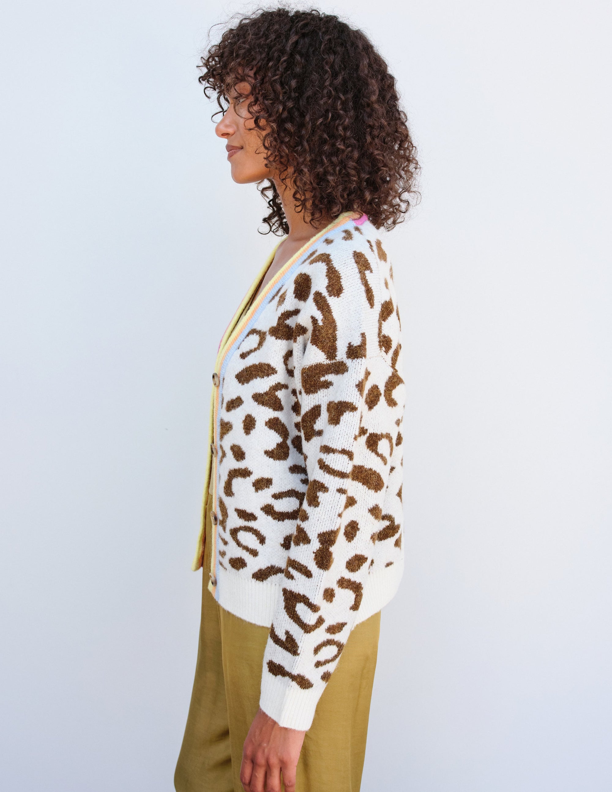 Leopard Boxy Cardigan in Cream/Sorbet