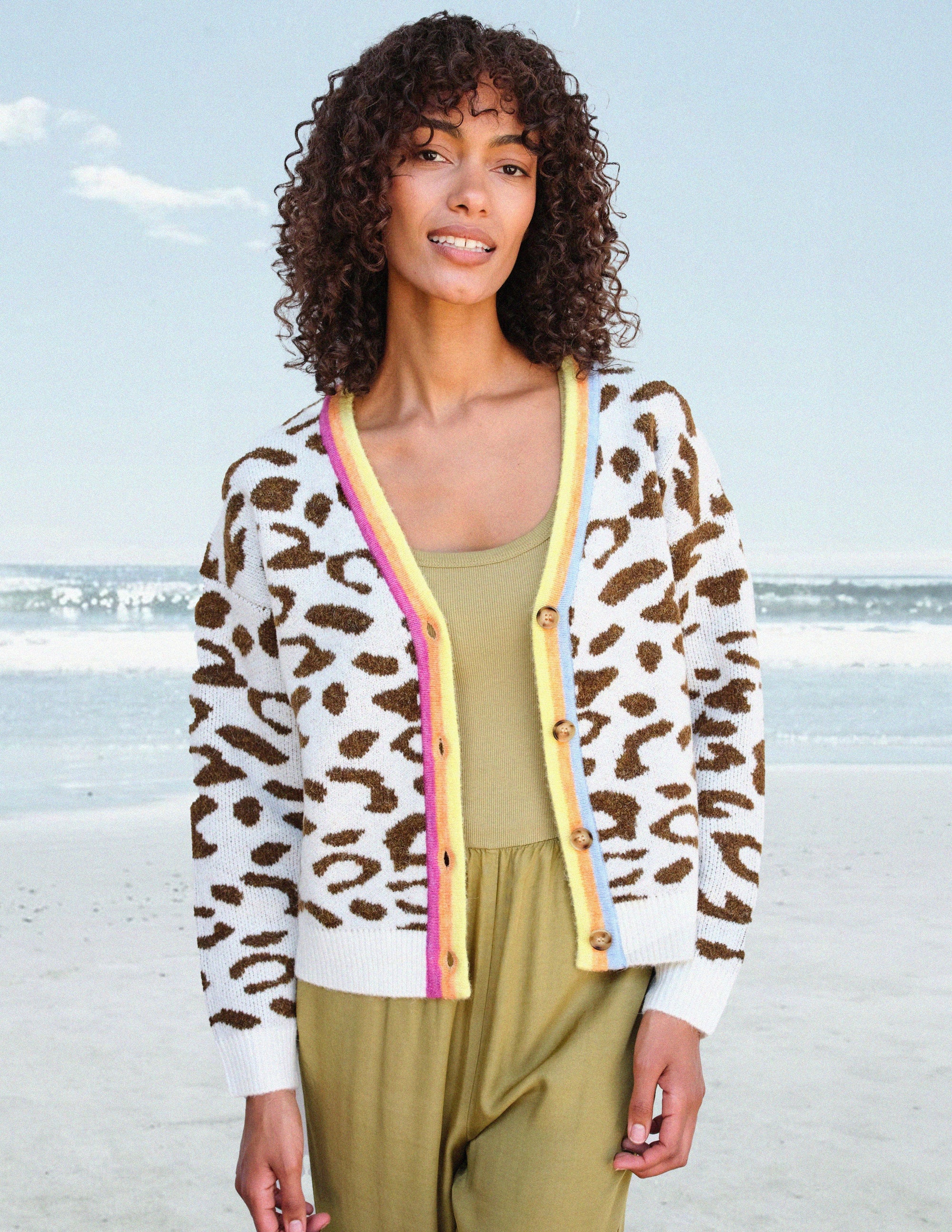 Leopard Boxy Cardigan in Cream/Sorbet