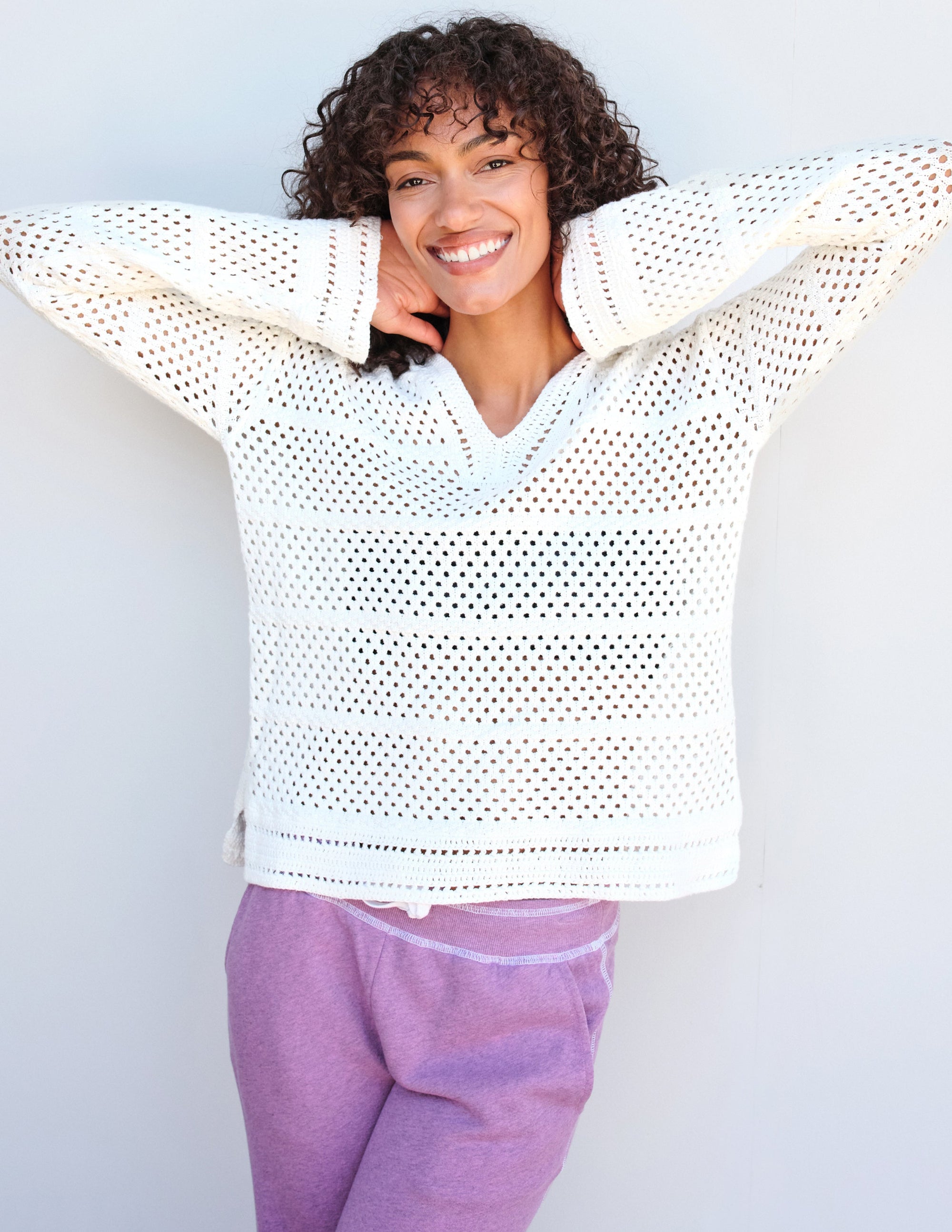 Crochet Beach Hoodie in Cream