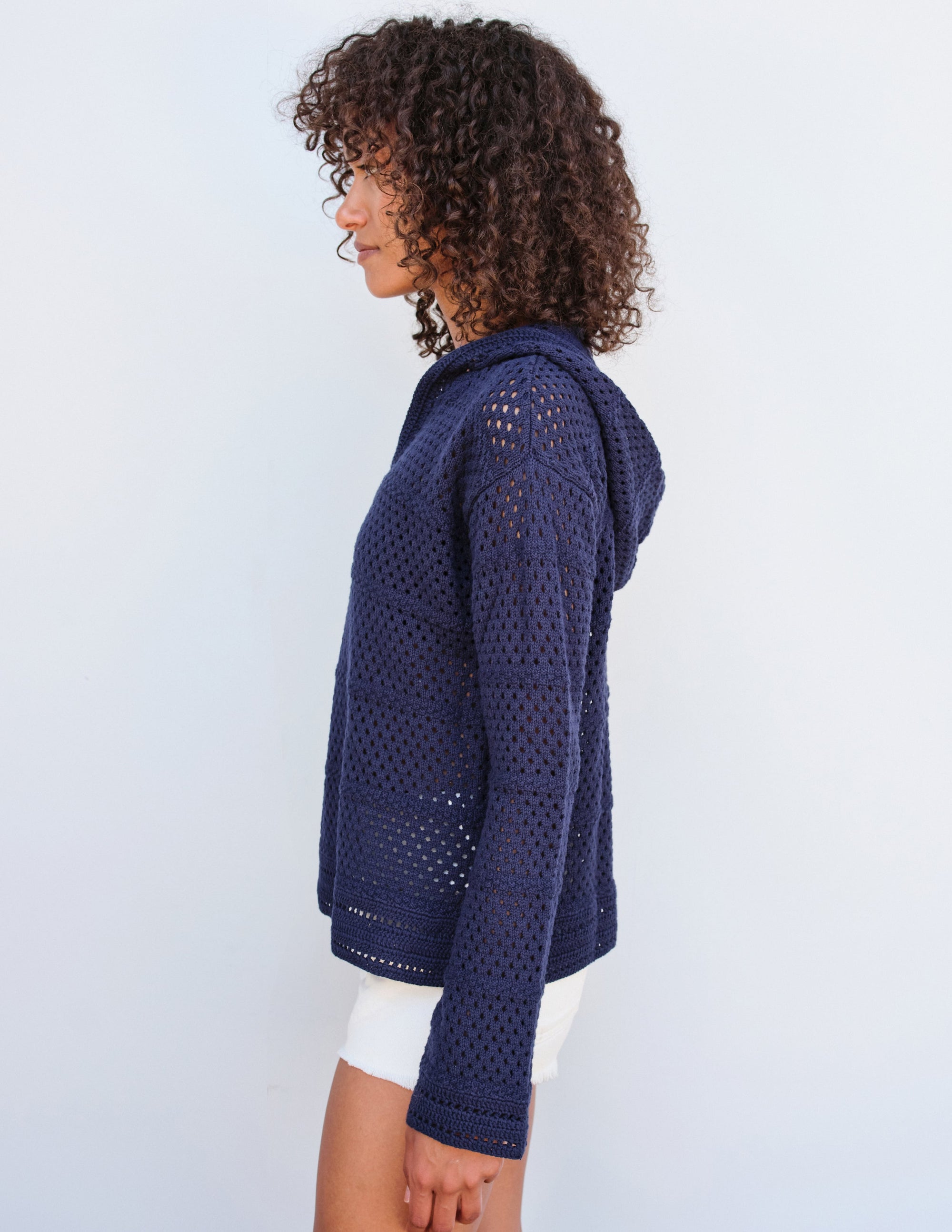 Crochet Beach Hoodie in Navy