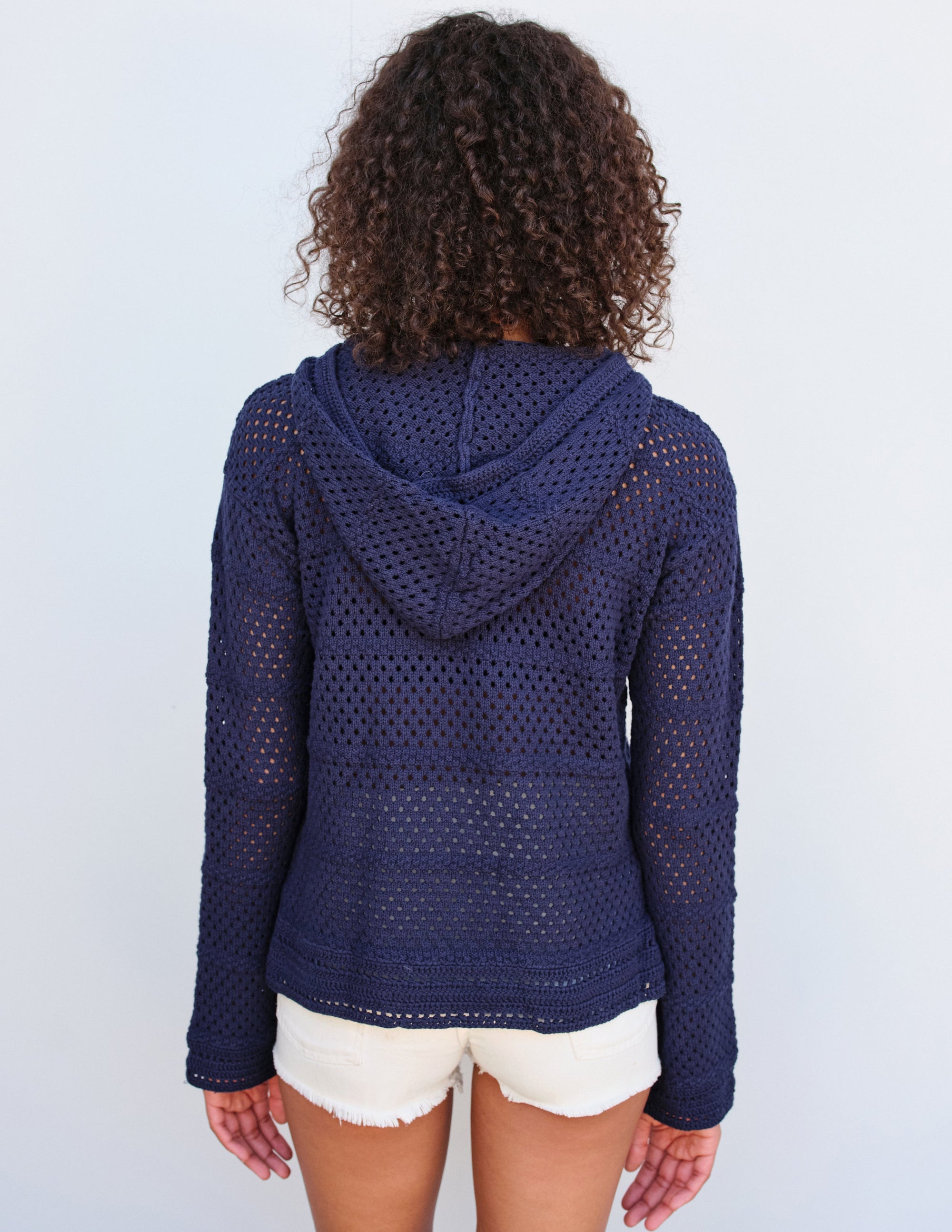 Crochet Beach Hoodie in Navy