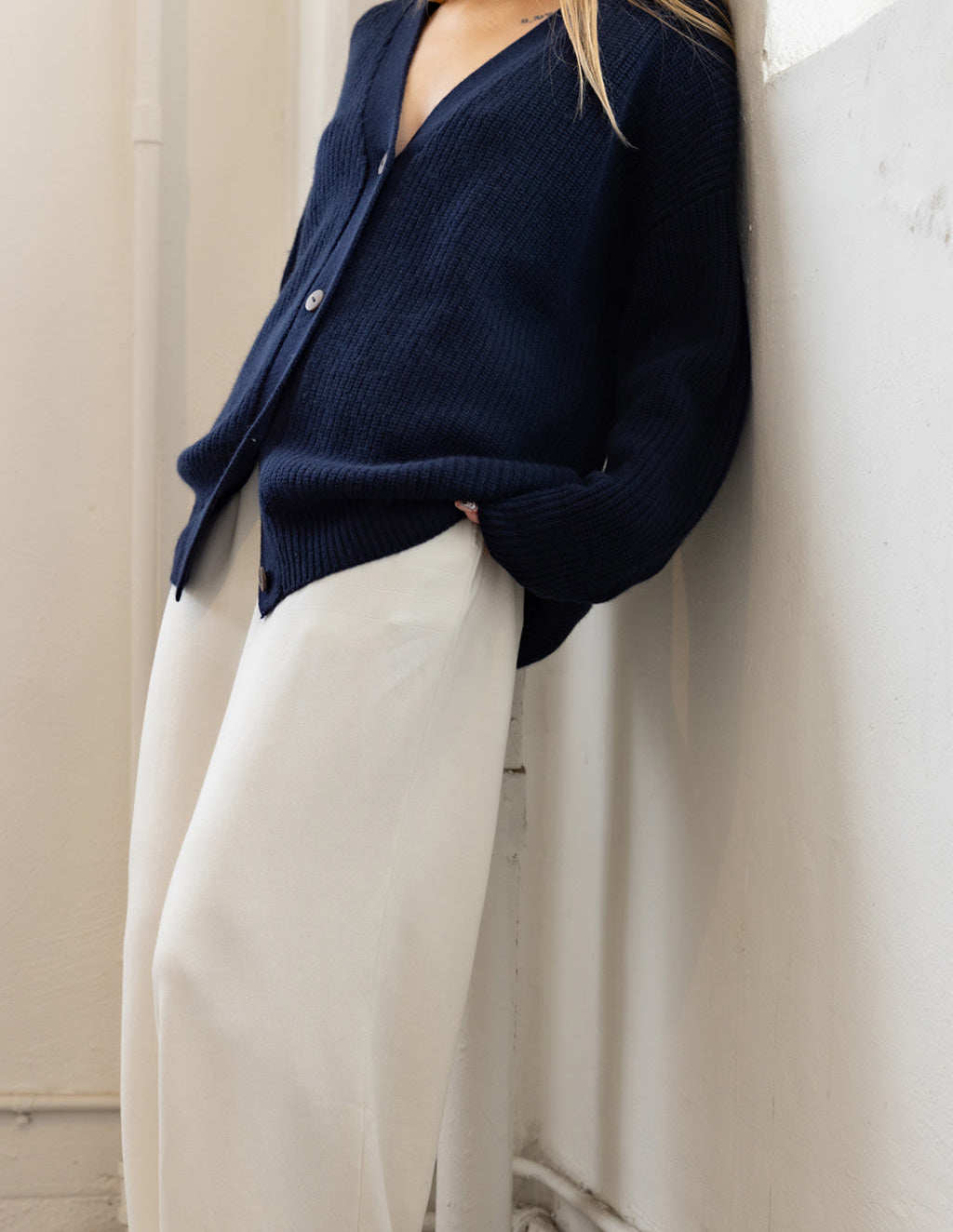 Ribbed Cashmere Oversized Cardigan Sweater in New Navy