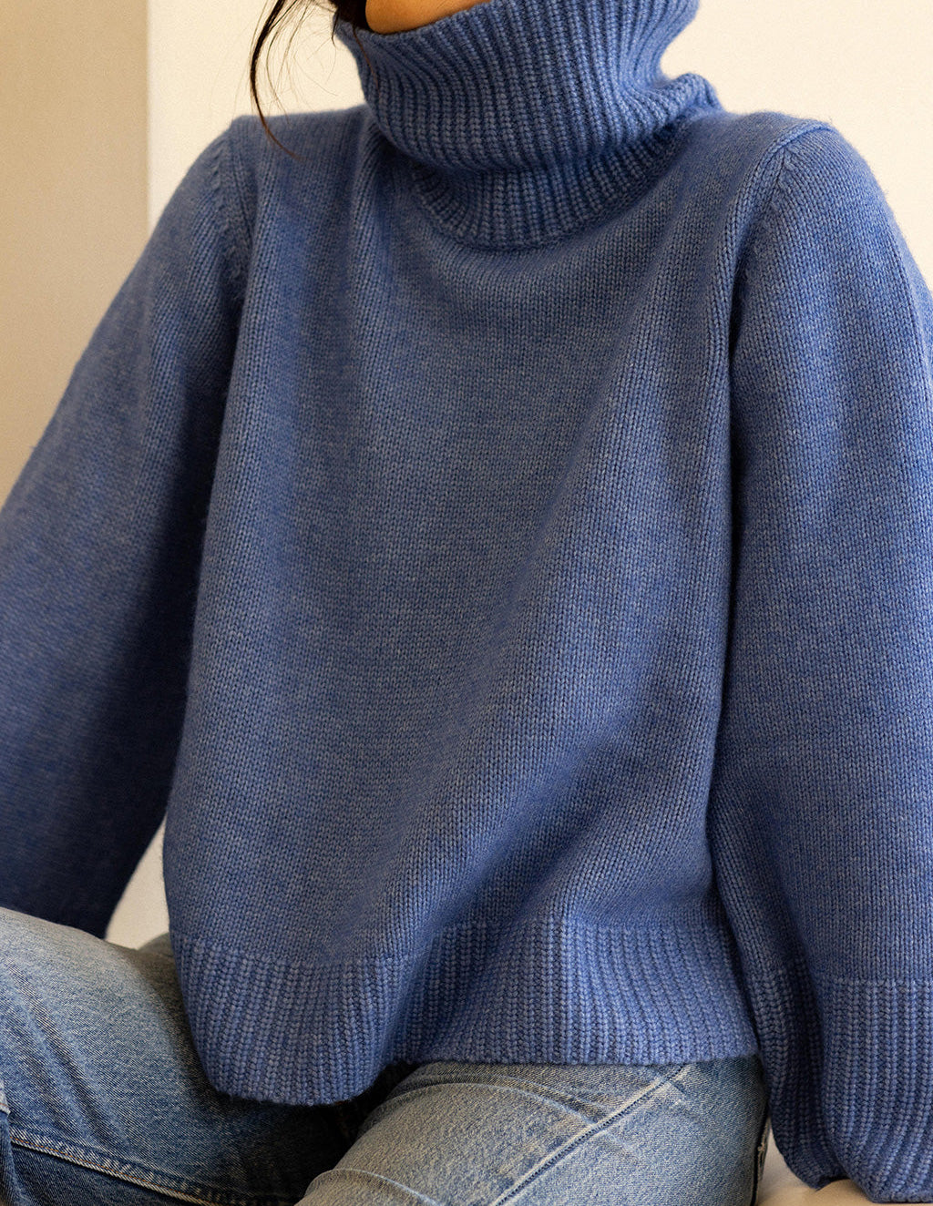 Cozy Cashmere Turtleneck Sweater in Powder Blue