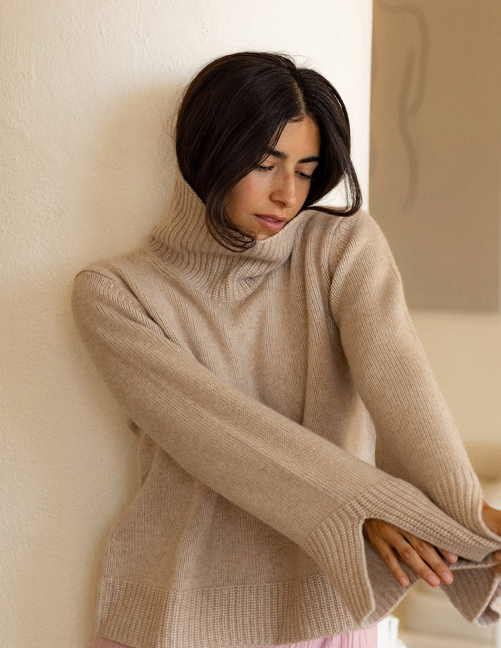 Cozy Cashmere Turtleneck Sweater in Camel